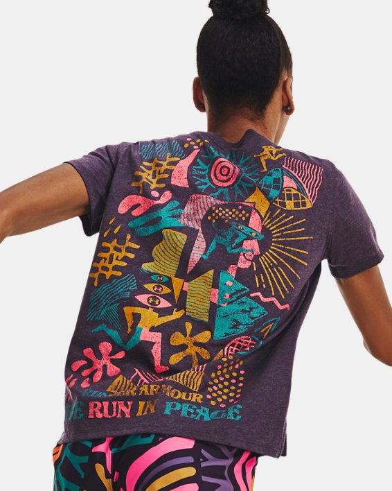 T-shirt à manches courtes UA Run In Peace pour femme, Purple, pdpMainDesktop image number 0